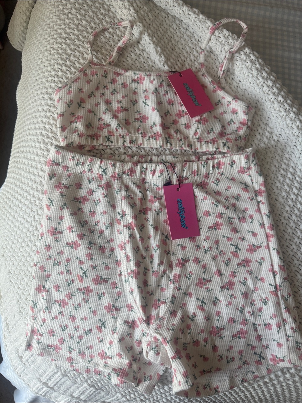 Edikted Pink Floral Ribbed Set